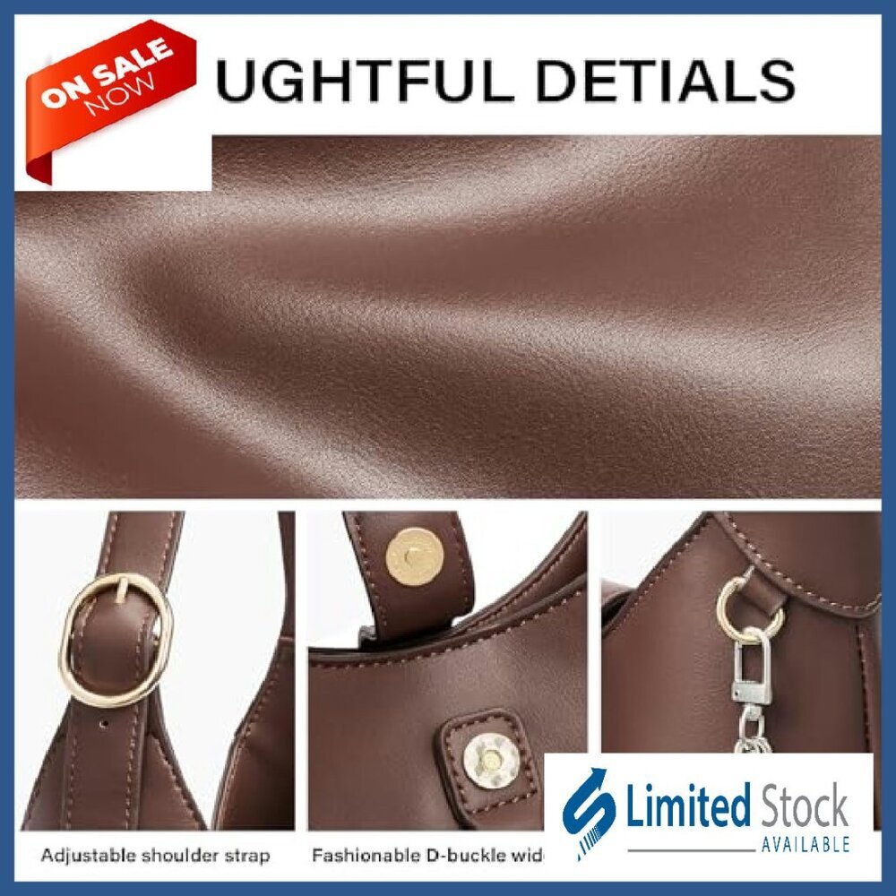 Soft Vegan Leather Hobo Bag with Adjustable Strap, Lightweight Shoulder Purse - Picture 6 of 8